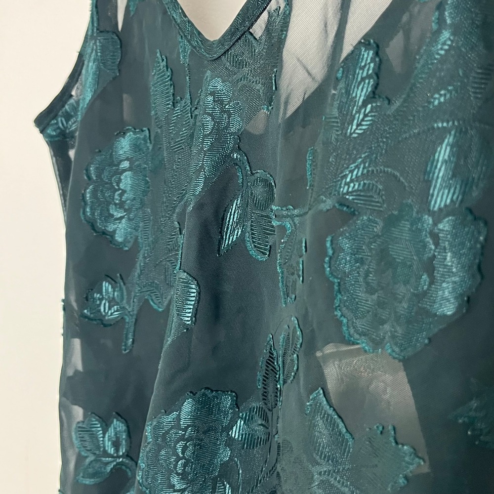 VTG California Dynasty Green Floral Sheer Slip Dress Fairycore Lingerie Medium - Picture 2 of 5